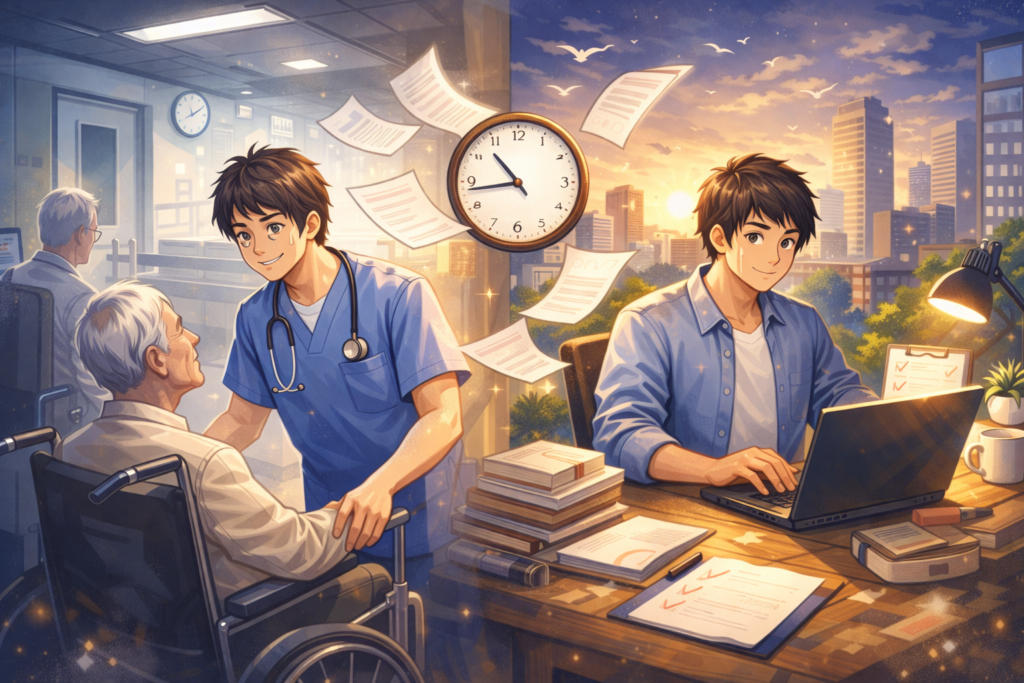 忙しさと充実をテーマにしたイラストです。